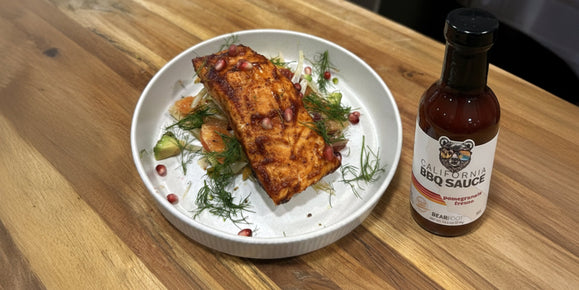 Pomegranate Fresno Grilled Salmon W/ Citrus Fennel Slaw